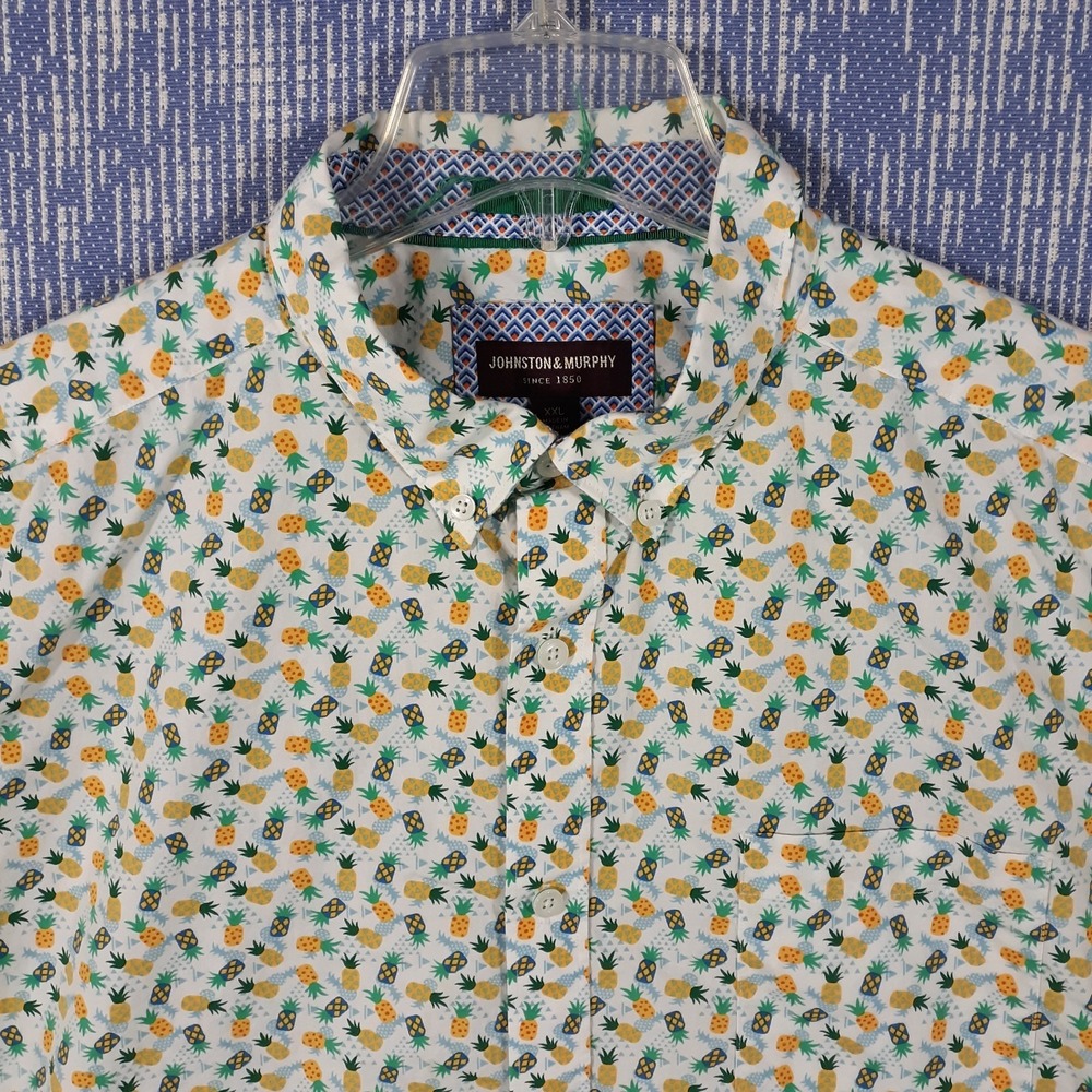 Johnston & Murphy Shirt Mens 2XL XXL Pineapple Print Short Sleeve Casual
